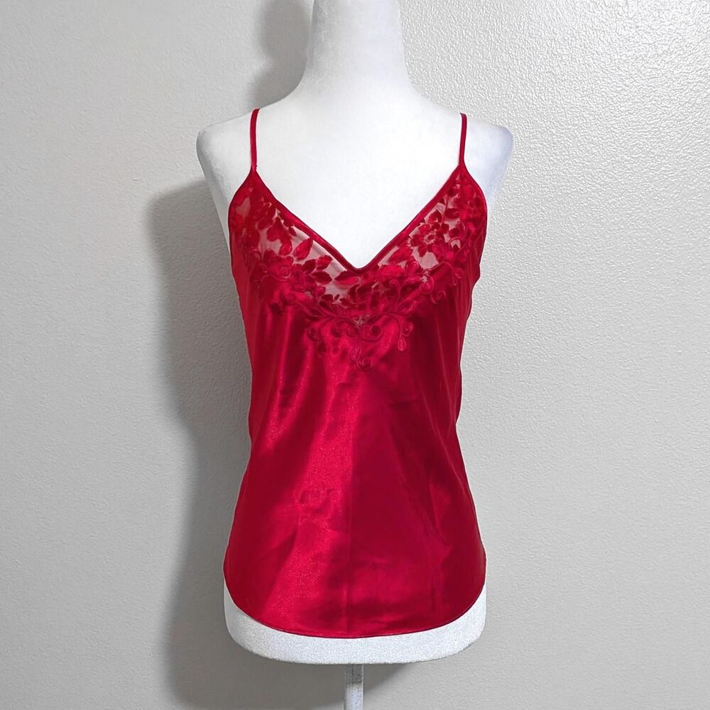 Vintage Alexandra Nicole Red Satin Lace Detailed Cami Top | Size M